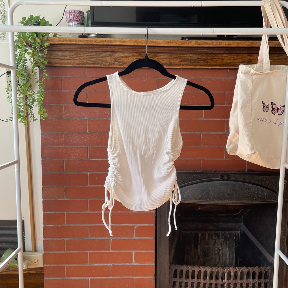 H&M White Ruched Tank Top